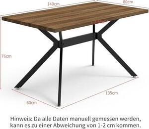 Jídelní set Essgruppen, skládající se z jídelního stolu a 4 židlí, rozměry 140 x 80 x 76 cm. Obdélníkový jídelní stůl z dřeva s 4 jídelními židlemi s vysokými opěradly, černými kovovými nohami, vhodný do kuchyně, jídelny a obývacího pokoje
