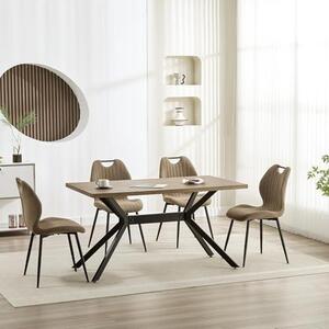 Jídelní set Essgruppen, skládající se z jídelního stolu a 4 židlí, rozměry 140 x 80 x 76 cm. Obdélníkový jídelní stůl z dřeva s 4 jídelními židlemi s vysokými opěradly, černými kovovými nohami, vhodný do kuchyně, jídelny a obývacího pokoje