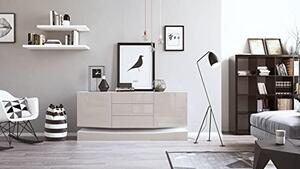 Komoda Sideboard City, vyrobeno v Německu, barva: matná bílá/sandgrau (písková světle šedá), vysoký lesk - Moderní komoda do obývacího pokoje (178 x 72 x 38 cm)