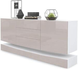 Komoda Sideboard City, vyrobeno v Německu, barva: matná bílá/sandgrau (písková světle šedá), vysoký lesk - Moderní komoda do obývacího pokoje (178 x 72 x 38 cm)