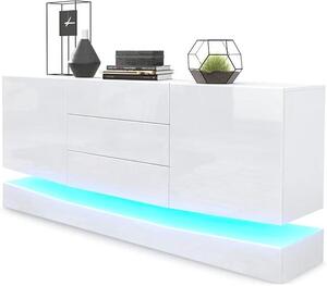 Komoda Sideboard City, vyrobeno v Německu, barva: matná bílá/lesklá bílá, včetně LED osvětlení - Moderní komoda do obývacího pokoje (178 x 72 x 38 cm)