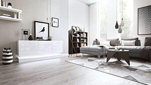 Komoda Sideboard City, vyrobeno v Německu, barva: matná bílá/lesklá bílá, včetně LED osvětlení - Moderní komoda do obývacího pokoje (178 x 72 x 38 cm)