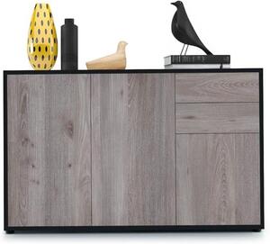 Komoda Ben V3, s 3 dvířky a 2 zásuvkami, barva: matná černá/dřevo Nordic (rozměry: 117 x 74 x 36 cm)