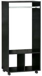 HOMCOM Skříň na kolečkách, Otevřený design s závěsnou tyčí a policemi pro organizaci oblečení do ložnice 60x40x128 cm Černá | Aosom