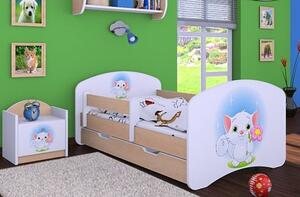 Dětská postel se šuplíkem 140x70cm KOČIČKA S KYTIČKOU