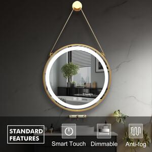 IREDA Koupelnové LED zrcadlo s osvětlením, zlatý rám, 80 cm