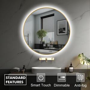 IREDA Koupelnové zrcadlo s LED osvětlením, zlatý rám, 60 cm