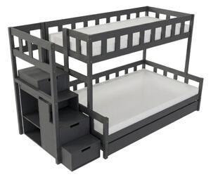 Patrová postel PLOTTY s úložnými schody 90x200, 120x200 cm - Tmavě šedá, Zvolte šuplík: Přistýlka 90x190 cm, Zvolte stranu: Vlevo