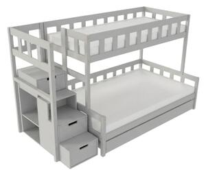 Patrová postel PLOTTY s úložnými schody 90x200, 120x200 cm - Světle šedá, Zvolte šuplík: Přistýlka 90x190 cm, Zvolte stranu: Vlevo