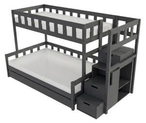 Patrová postel PLOTTY s úložnými schody 90x200, 120x200 cm - Tmavě šedá, Zvolte šuplík: Přistýlka 90x190 cm, Zvolte stranu: Vpravo