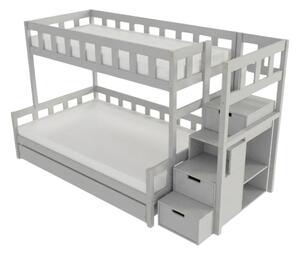 Patrová postel PLOTTY s úložnými schody 90x200, 120x200 cm - Světle šedá, Zvolte šuplík: Přistýlka 90x190 cm, Zvolte stranu: Vpravo
