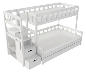 Patrová postel PLOTTY s úložnými schody 90x200, 120x200 cm - Bílá, Zvolte šuplík: Přistýlka 90x190 cm, Zvolte stranu: Vlevo