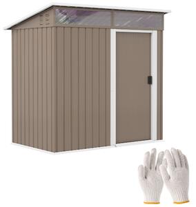 Zahradní domek Outsunny 1,9 m² 195x122x182 cm s posuvnými dveřmi, okny, zpevněnou základnou (podlaha NENÍ součástí) pro terasu a patio, hnědý | Aosom