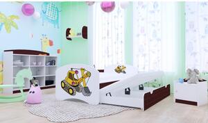 Dětská postel pro DVA (s výsuvným lůžkem) 180x90 cm - ŽLUTÝ BAGR