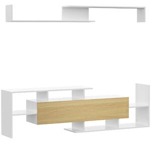 HOMCOM Sada nábytku do obývacího pokoje - TV stolek pro TV do 65" zavěšený na stěně nebo do 40" stojící na zemi, TV stůl 153,6x25x42 cm a nástěnná pol