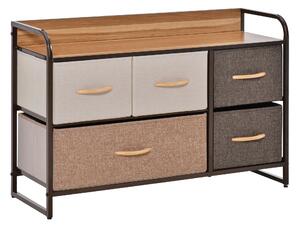 HOMCOM Textilní Komoda do Ložnice s 5 Skládacími Šuplíky, Dřevěným Vrchem a Kovovým Rámečkem do Obývacího Pokoje 87,5x29x58 cm Multicolor | Aosom