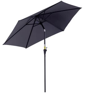 Zahradní slunečník Outsunny z hliníku Ø260x235 cm s naklápěcí konstrukcí, klikou a 6 kovovými tyčemi - Šedý | Aosom
