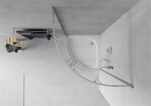 Mexen Rio, čtvrtkruhový sprchový kout s posuvnými dveřmi 70 x 70 cm, 5mm čiré sklo, chromový profil + bílá vysoká sprchová vanička Rio, 863-070-070-01-00-4710
