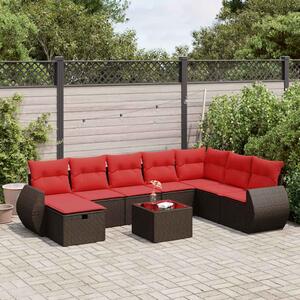 9dílná zahradní sedací souprava s poduškami hnědá polyratan 3325650
