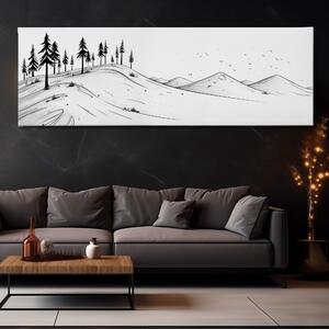 Obraz na plátně - Za lesem u holých kopců FeelHappy.cz Velikost obrazu: 90 x 30 cm