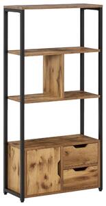 HOMCOM Knihařský regál s kabinetem a 2 úložnými šuplíky, průmyslový styl, 58x24x122 cm, rustikální hnědá | Aosom