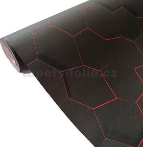 Vliesové tapety na zeď 37043-1, rozměr 10,05 m x 0,53 m, 3D hexagony s červenou konturou, A.S. Création