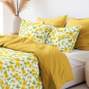 Goldea bavlněné ložní povlečení duo - slunečnice s medově žlutou 140 x 220 a 70 x 90 cm
