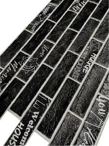 Obkladové panely 3D PVC 0049, cena za kus, rozměr 960 x 485 mm, cihly černé, IMPOL TRADE