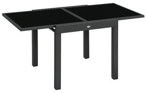 Rozkládací zahradní stůl Outsunny z hliníku s tvrzeným sklem pro 4-6 osob, nosnost 50 kg, rozměry 80-160x80x75 cm černý | Aosom