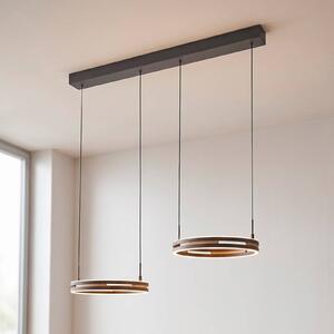Paul Neuhaus LED závěsné světlo Sveja, délka 85 cm, černá/v barvě dřeva,, stmívatelný, Světlé dřevo, Obývací pokoj / jídelna, Dřevo, Moderní