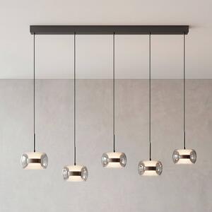 Paul Neuhaus LED závěsné světlo Fumea, délka 119 cm, černá/kouřová, sklo, 5 žárovek, stmívatelný, Černá, Obývací pokoj / jídelna, Sklo