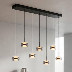 Paul Neuhaus LED závěsné světlo Fumea, délka 135 cm, černá/kouřová, sklo, 7 žárovek, stmívatelný, Černá, Obývací pokoj / jídelna, Sklo