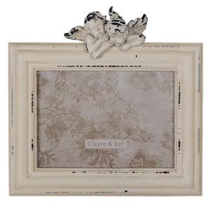 Bílý dřevěný fotorámeček a andílkem – 18x13 cm