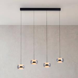 Paul Neuhaus LED závěsné světlo Fumea, délka 110 cm, černá/kouřová, sklo, 4 žárovky, stmívatelný, Černá, Obývací pokoj / jídelna, Sklo