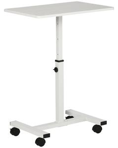HOMCOM Mobilní Boční Stolek s Nastavitelnou Výškou pro Pohovku a Postel s Kovovým Rámem a Brzdami do Ložnice a Obývacího Pokoje 60x40x52.5-84 cm Bílý