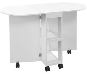 HOMCOM Skládací jídelní stůl na kolečkách s rozkládacími bočnicemi a 2 otevřenými policemi, moderní styl, nosnost 80 kg, 120x60x77 cm, bílý | Aosom