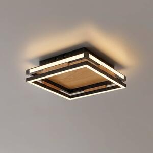 Paul Neuhaus LED stropní svítidlo Sveja, délka 30 cm, černá/dřevěná barva,, stmívatelný, Světlé dřevo, Obývací pokoj / jídelna, Dřevo, Moderní