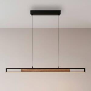Paul Neuhaus LED závěsné světlo Sveja, délka 115 cm, černá/v barvě dřeva,, stmívatelný, Světlé dřevo, Obývací pokoj / jídelna, Dřevo, Moderní