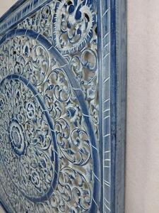 Dekorace na zeď MANDALA modrá, 100x100 cm, exotické dřevo, ruční práce