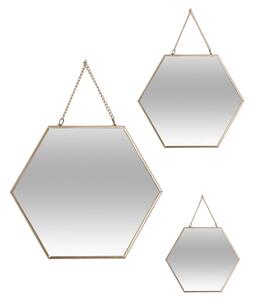 Závěsné zrcadlo Hexagon, zlaté, sada 3ks