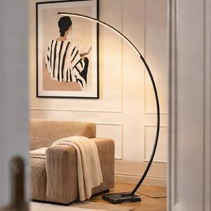 Lindby oblouková lampa LED Kendra, černá, hliník, výška 180 cm, stmívatelný, Černá, Obývací pokoj / jídelna, kov, Moderní