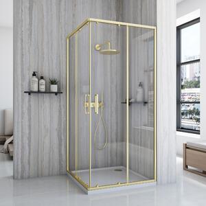 Rea City, sprchový kout s posuvnými dveřmi 80(dveře) x 80(dveře) x 190 cm, zlatý matný profil + bílá sprchová vanička Savoy, KPL-K6444