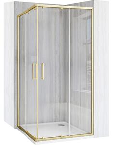 Rea City, sprchový kout s posuvnými dveřmi 90(dveře) x 90(dveře) x 190 cm, zlatý matný profil + černá sprchová vanička Savoy, KPL-K6445