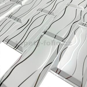 Obkladové panely 3D PVC TP10028321, cena za kus, rozměr 966 x 484 mm, obklad bílý se stříbrnými vlnovkami, GRACE
