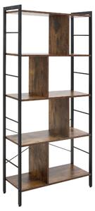 HOMCOM 4-patrová knihovna s 8 úložnými prostory v industriálním stylu pro obývací pokoj, kancelář, ložnici 74x30x157,5 cm Rustikální hnědá | Aosom