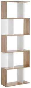 HOMCOM 5-patrová knihovna Dřevěný regál S-tvarovaný Moderní design pro obývací pokoj a kancelář 60x24x184,5 cm Bílá a dřevo | Aosom