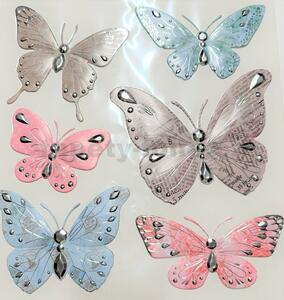 Samolepky na zeď - motýli stříbrno-černí SLK-6701, rozměr 31,5 x 30,5 cm, IMPOL TRADE
