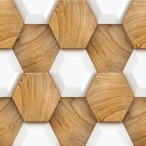 Samolepící PVC 3D panely 522, cena za kus, rozměr 30 x 30 cm, hexagony s dekorem dřeva, IMPOL TRADE