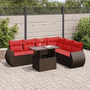 7dílná zahradní sestava s poduškami hnědá polyratan akácie 3326655