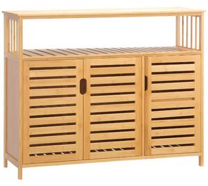 HOMCOM 3-dveřová bambusová komoda se policemi do obývacího pokoje, jídelny a předsíně, přírodní 100x35x82 cm | Aosom